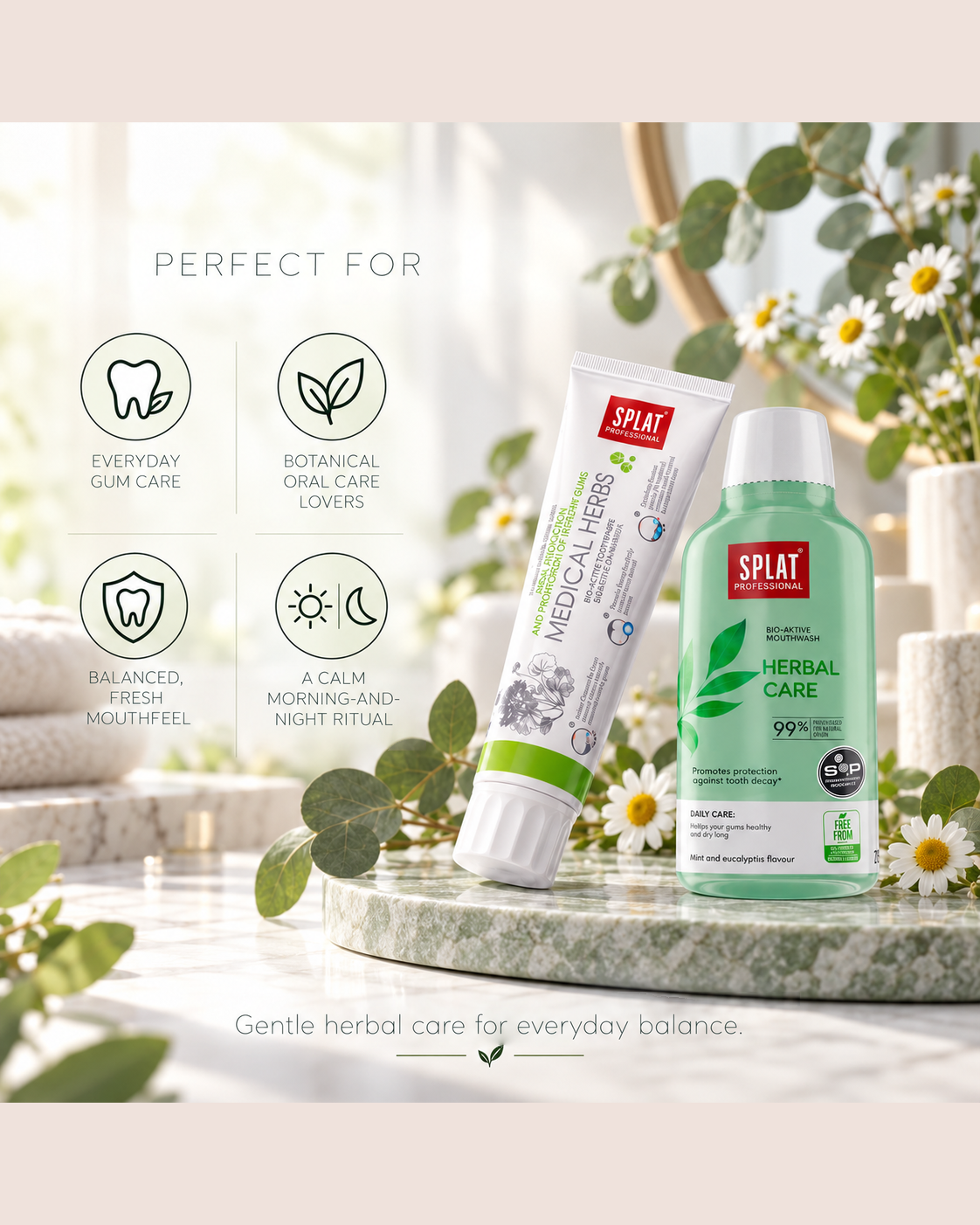 Serena Ritual Set for everyday gum care, botanical oral care, balanced fresh mouthfeel and a gentle morning-and-night routine.