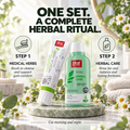 Serena complete herbal oral care ritual showing Medical Herbs toothpaste and Herbal Care mouthwash for morning and night use.