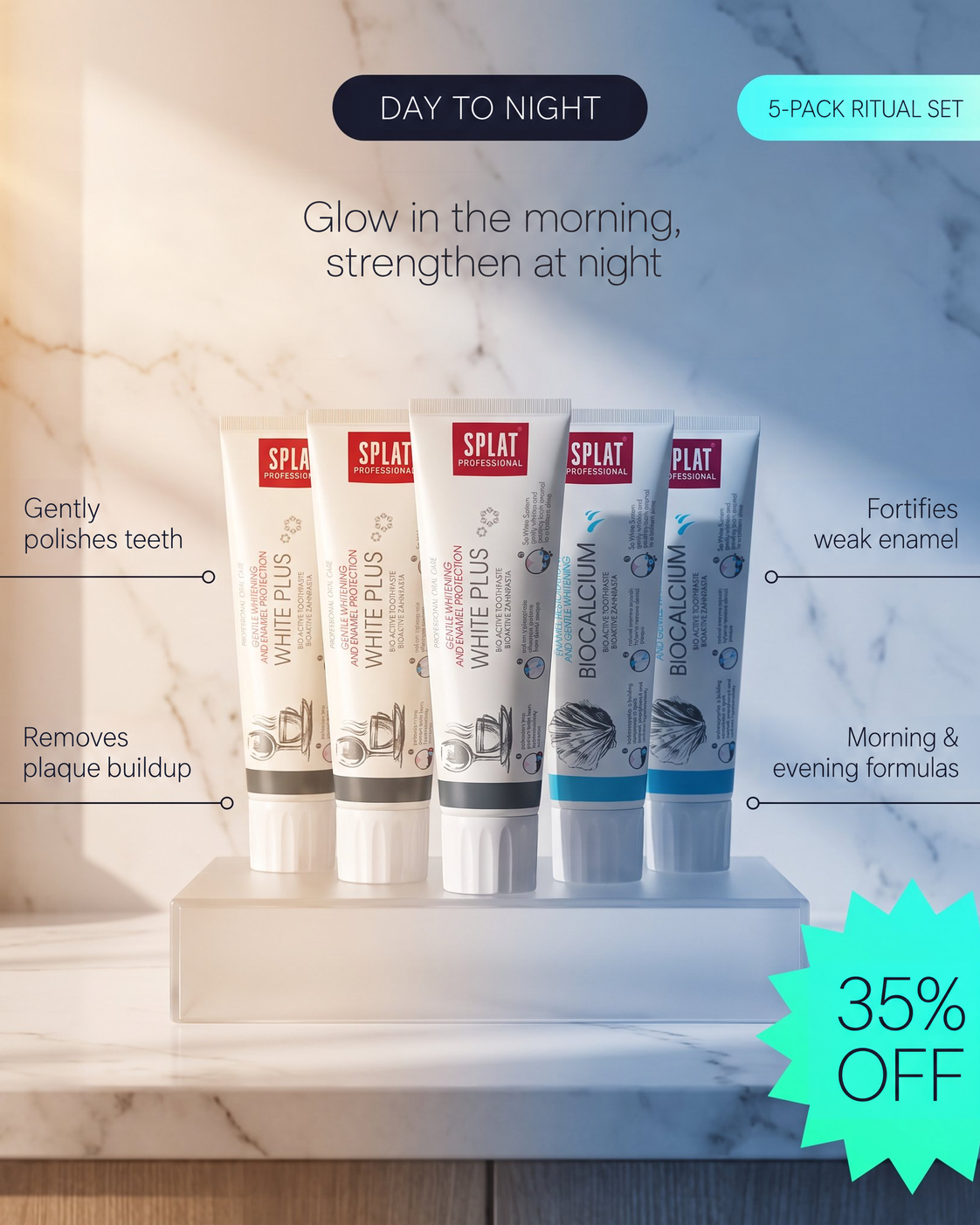 A 5-pack of Luscenta The tubes are labeled 'DAY TO NIGHT' and feature white, gray, and blue packaging with red brand logos.